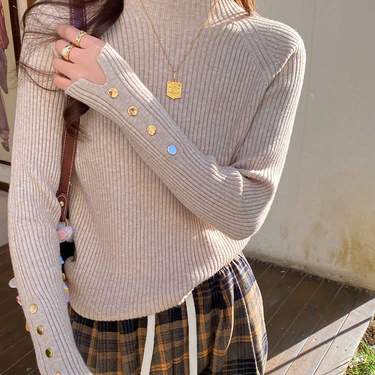 半高領針織上衣 設計感小眾毛衣春秋內搭