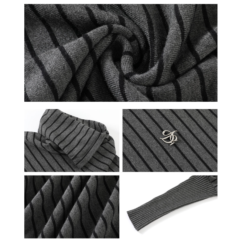 條紋蝙蝠袖針織上衣 高翻領/可翻折 寬鬆慵懶 顯瘦有復古感