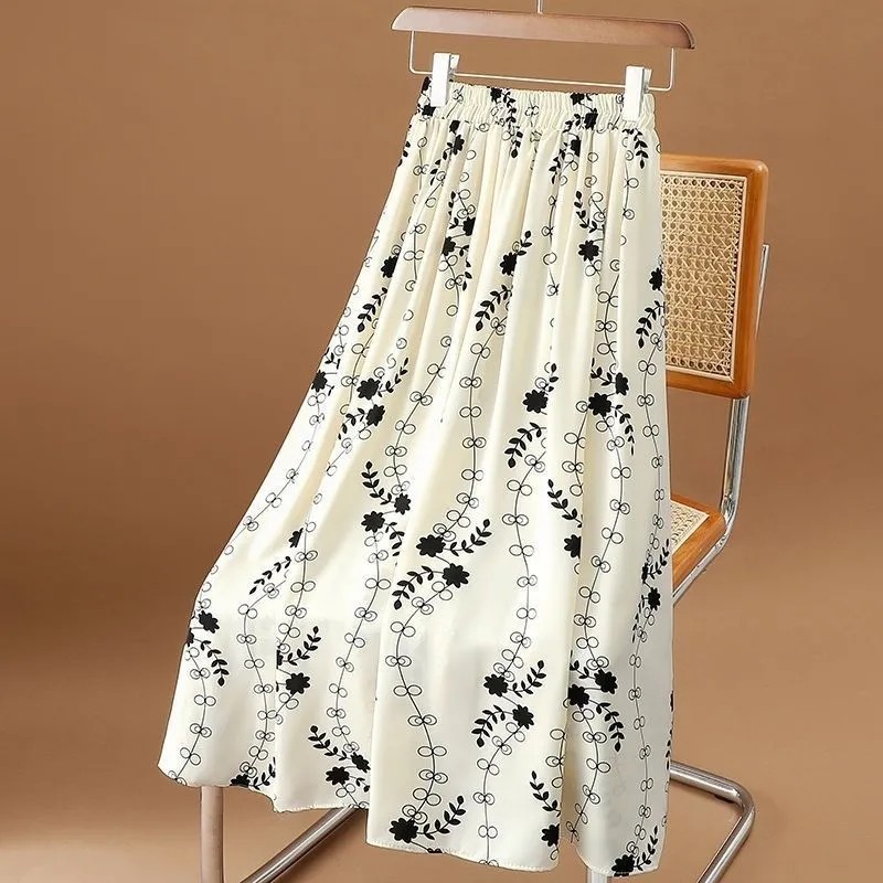 溫柔好感 高腰 大尺寸 寬鬆 印花 遮胯顯瘦 中長 a字 大擺 半身裙