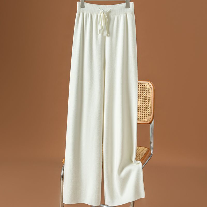 高腰顯瘦超彈羊毛寬褲 休閒拖地針織長褲
