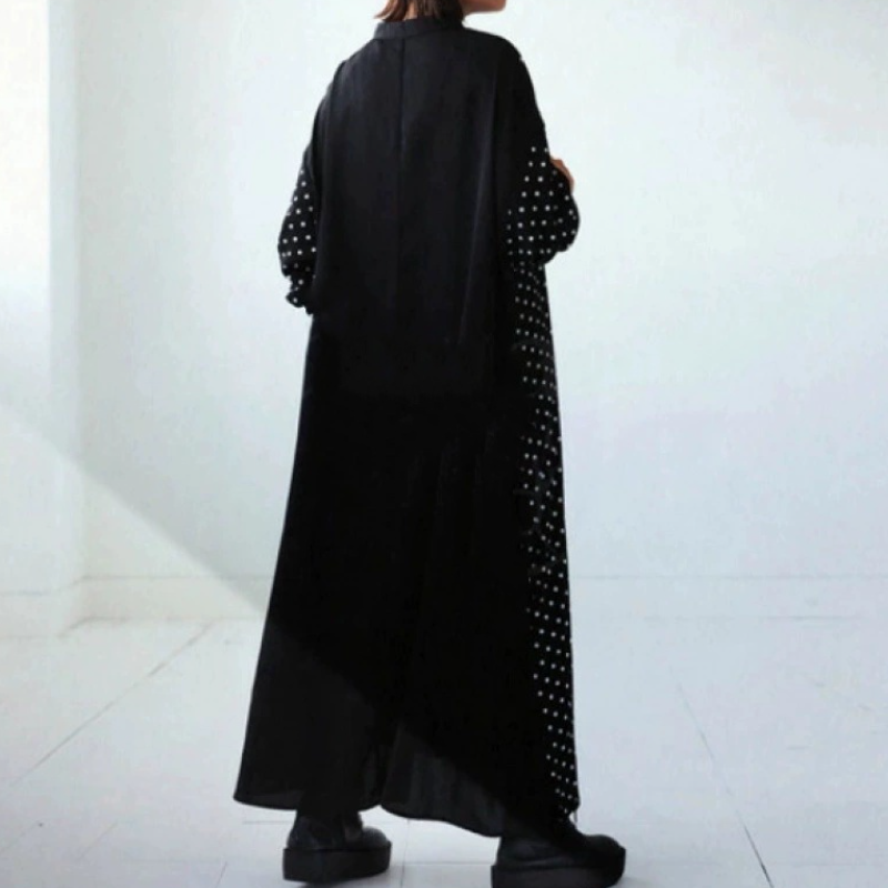 波點日系長洋 簡約清爽長袖拼接波點圖案連身裙