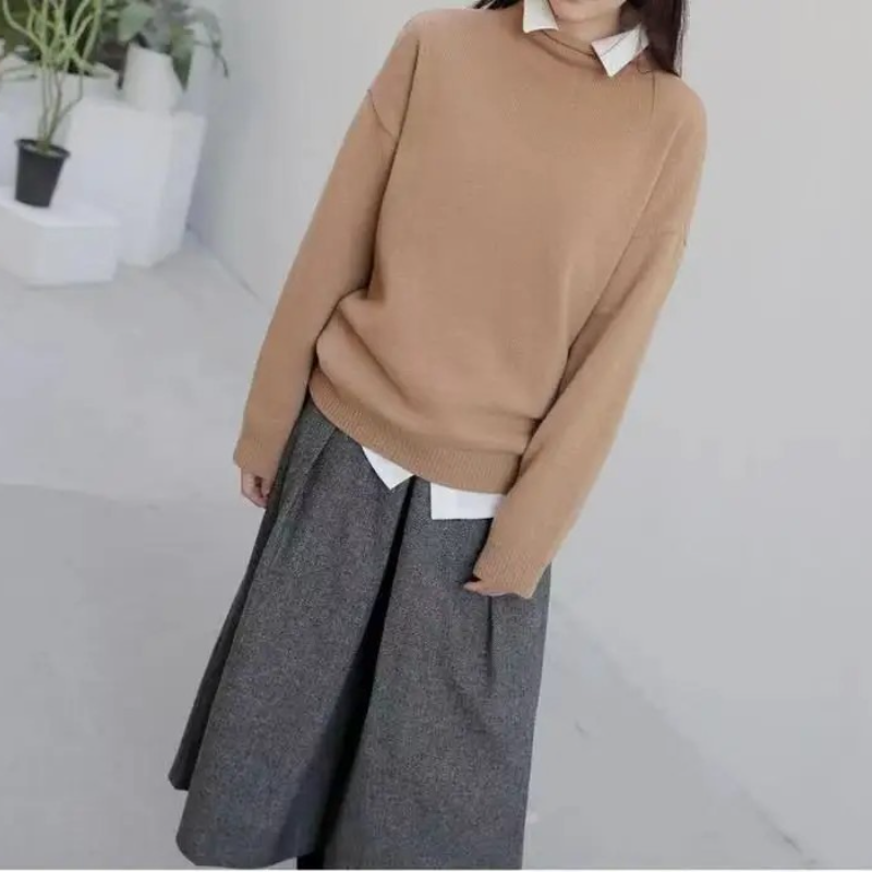 秋冬毛呢寬版裙褲 鬆緊腰九分休閒寬褲