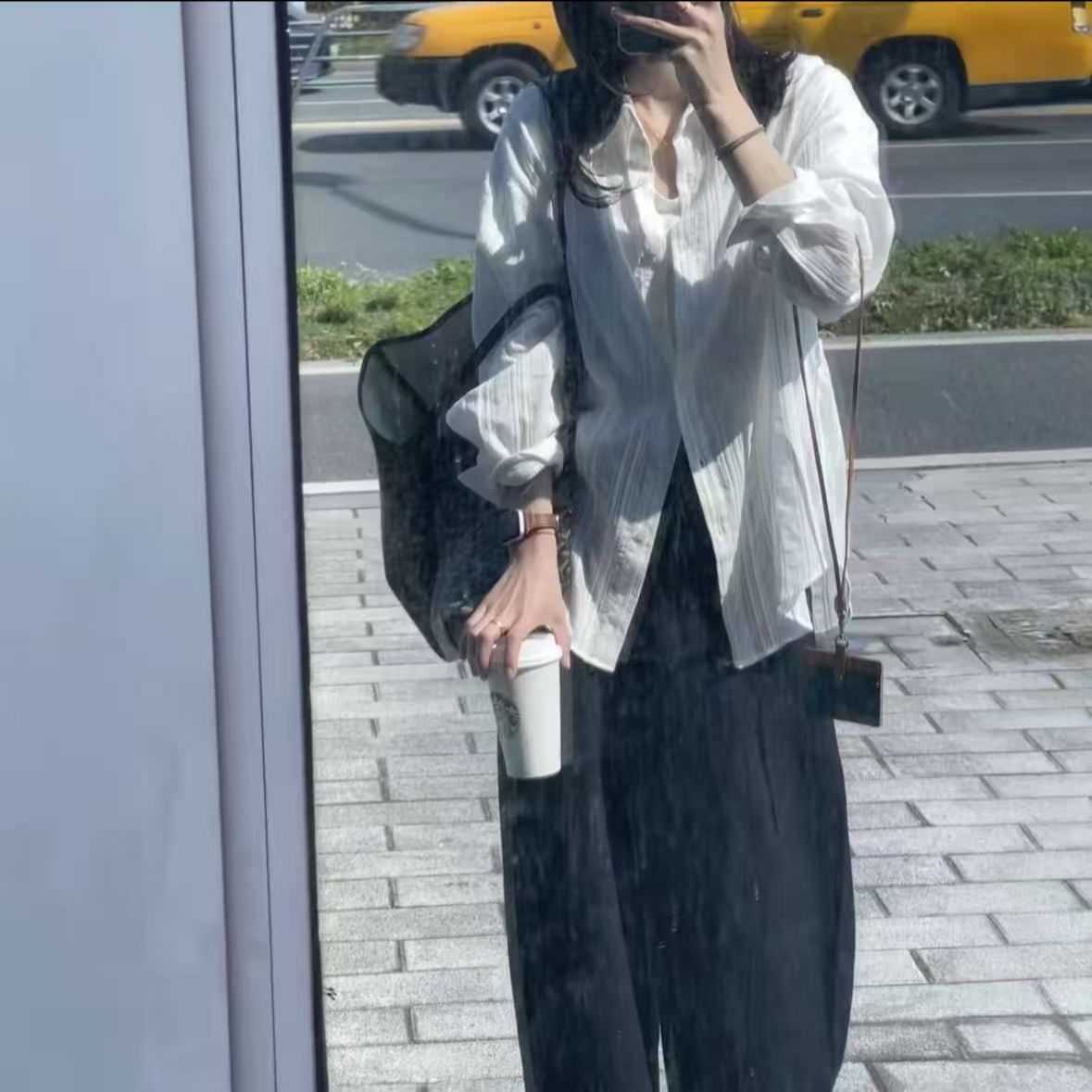 通勤防曬白襯衫 韓系寬鬆長袖罩衫