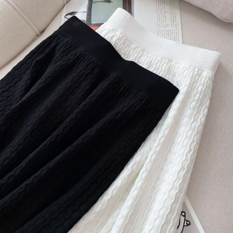 小香風鏤空針織套裝 法式刺繡透膚傘狀裙可拆式兩穿上下套裝