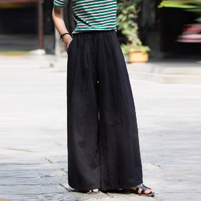 棉麻寬褲休閒顯瘦 高腰素色透氣親膚休閒褲*9色/M-3XL