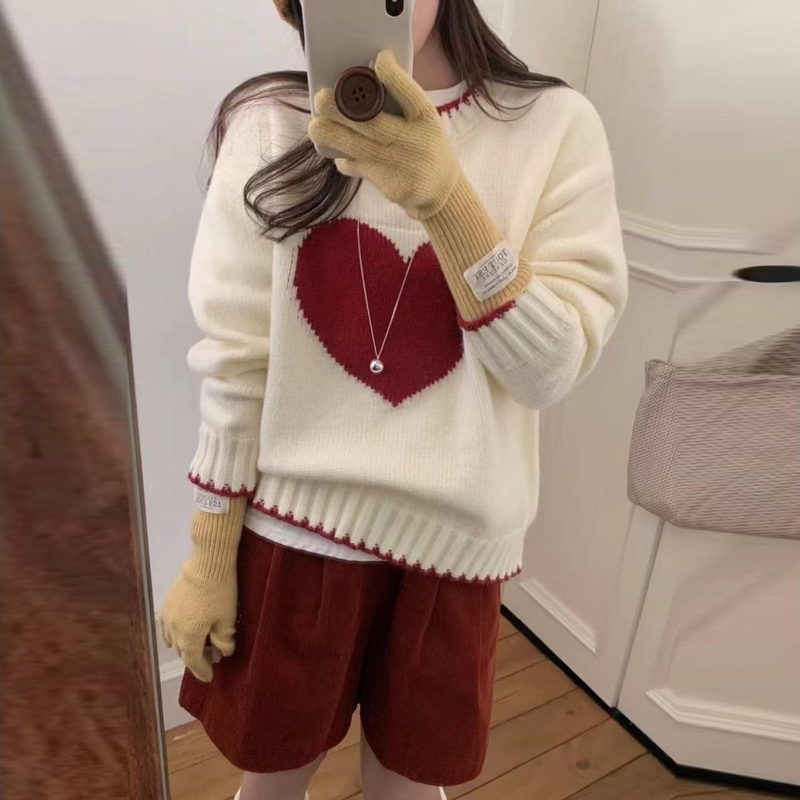 大愛心撞色針織上衣 甜美聖誕尾牙過年*3色（2XL可穿）