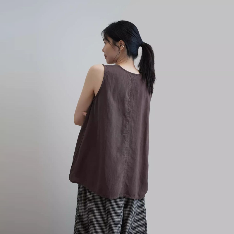 棉麻素面無袖背心＋短褲兩件式套裝 寬鬆透氣休閒款（可單買）
