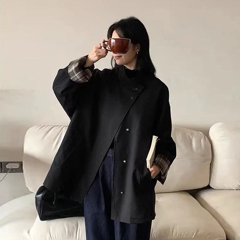 拼色英倫風長版風衣外套 寬版顯瘦 挺版設計 高級感經典款