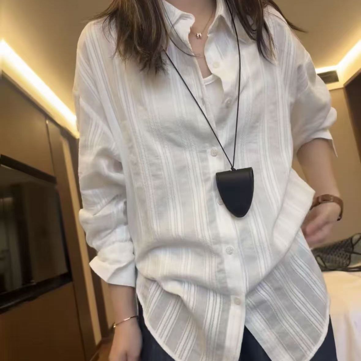 通勤防曬白襯衫 韓系寬鬆長袖罩衫