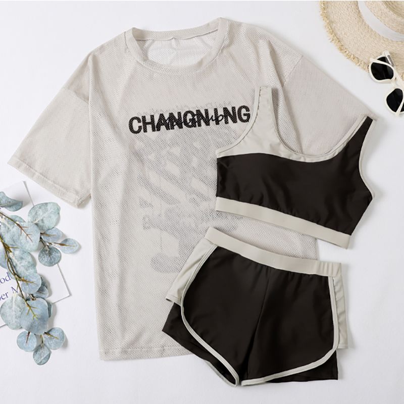 運動風分體泳衣 三件套 遮肉顯瘦 寬鬆舒適款