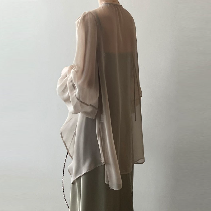 法式文青抗UV罩衫 冰絲雪紡防曬工藝小隻女顯高