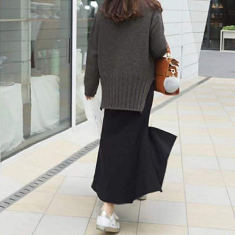 二合一設計不規則拼接保暖褲裙 高腰刷毛修身長褲裙