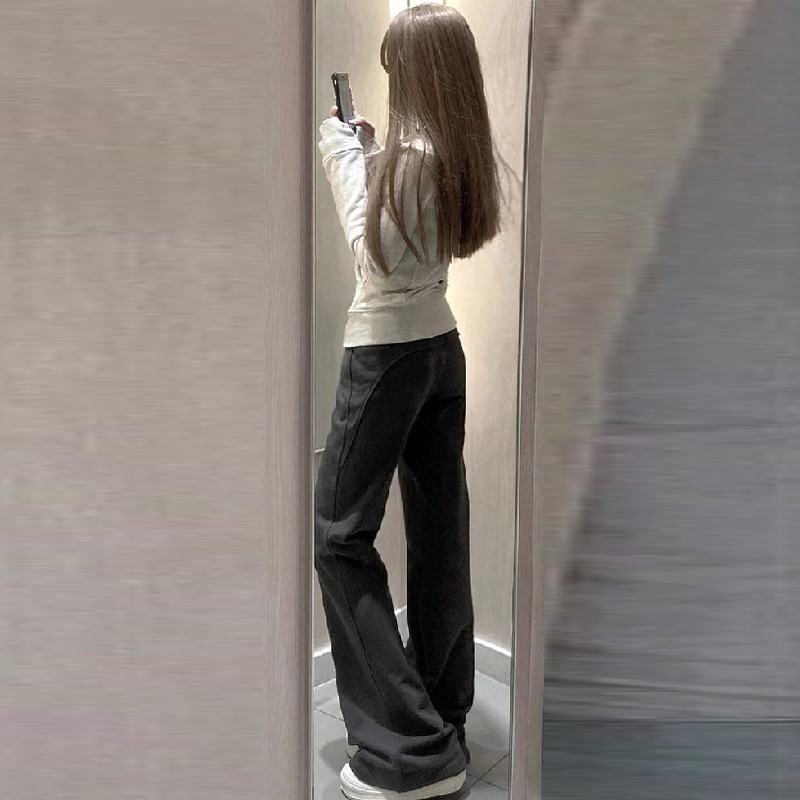 保暖喇叭褲-修身內刷毛棉褲素面彈性加長立體車縫