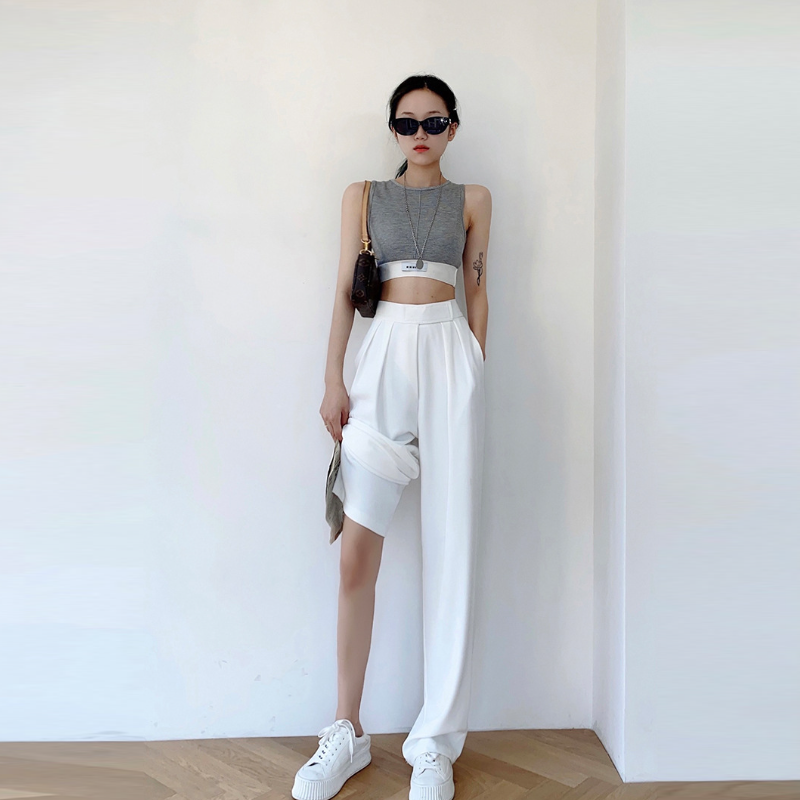 韓版「魔鬼氈」寬鬆垂墜感休閒寬褲 西裝褲