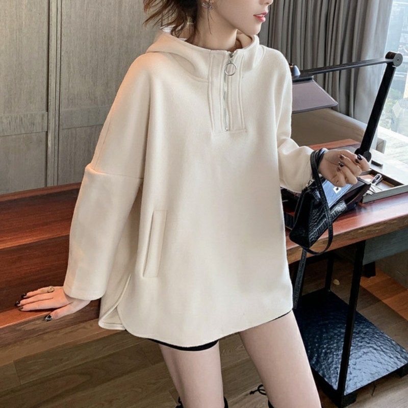 冬季韓系連帽帽T 寬鬆顯瘦拉鍊外套 設計感上衣