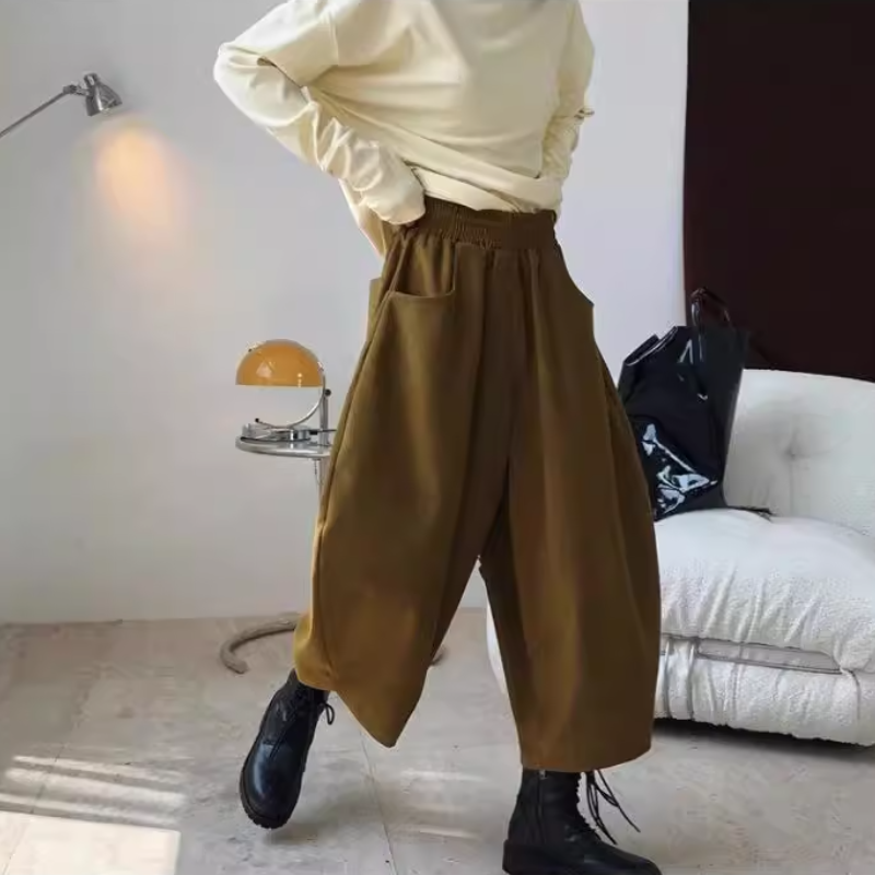 縮口寬褲小哈褲 秋冬日系復古寬鬆男友風收口褲