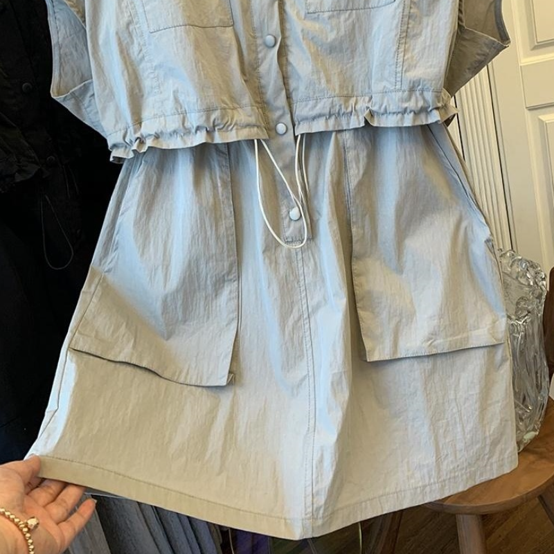 歐系工裝風洋裝 層次拼接疊穿感 短版顯瘦 嬌小顯高