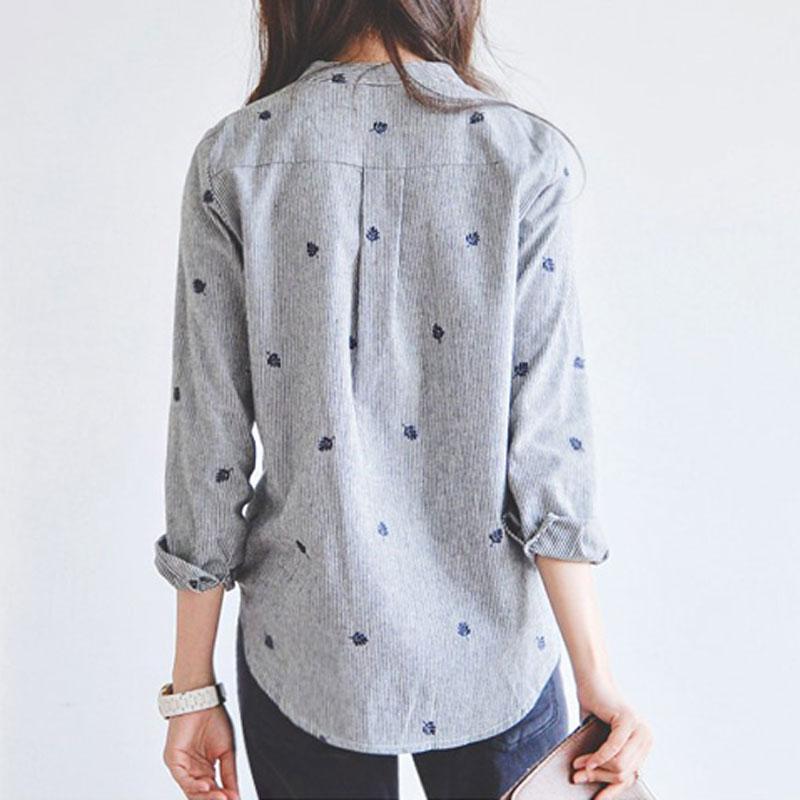 春秋立領條紋襯衫 長袖寬鬆顯瘦簡約通勤韓版上衣