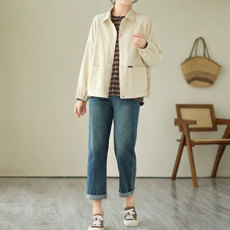 休閒襯衫外套 短版落肩 寬鬆好搭 彈性縮口