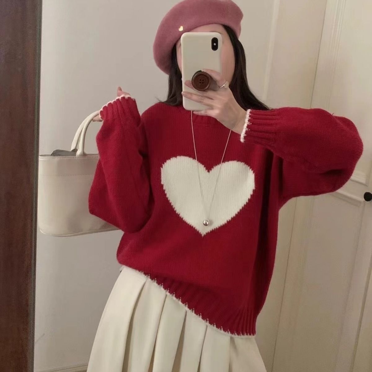 大愛心撞色針織上衣 甜美聖誕尾牙過年*3色（2XL可穿）