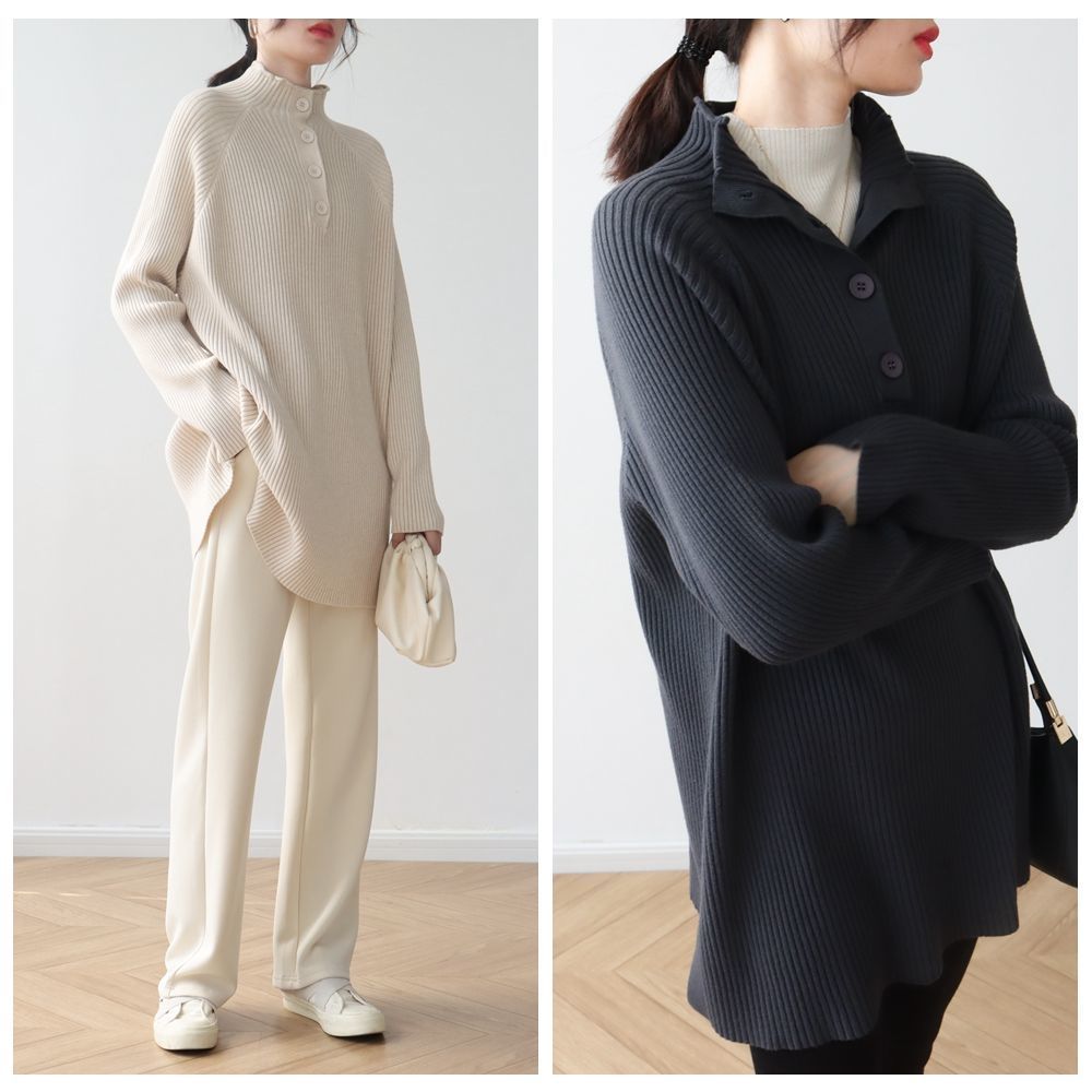 高領針織長洋裝 寬鬆剪裁 秋冬搭大衣百搭款