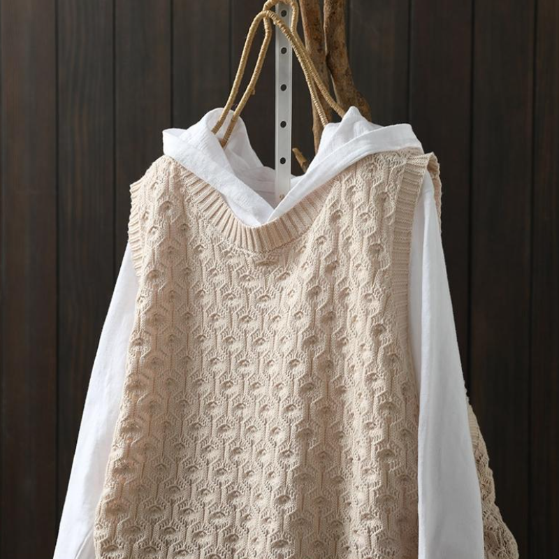 鏤空提花針織背心 素面寬鬆休閒無袖坎肩
