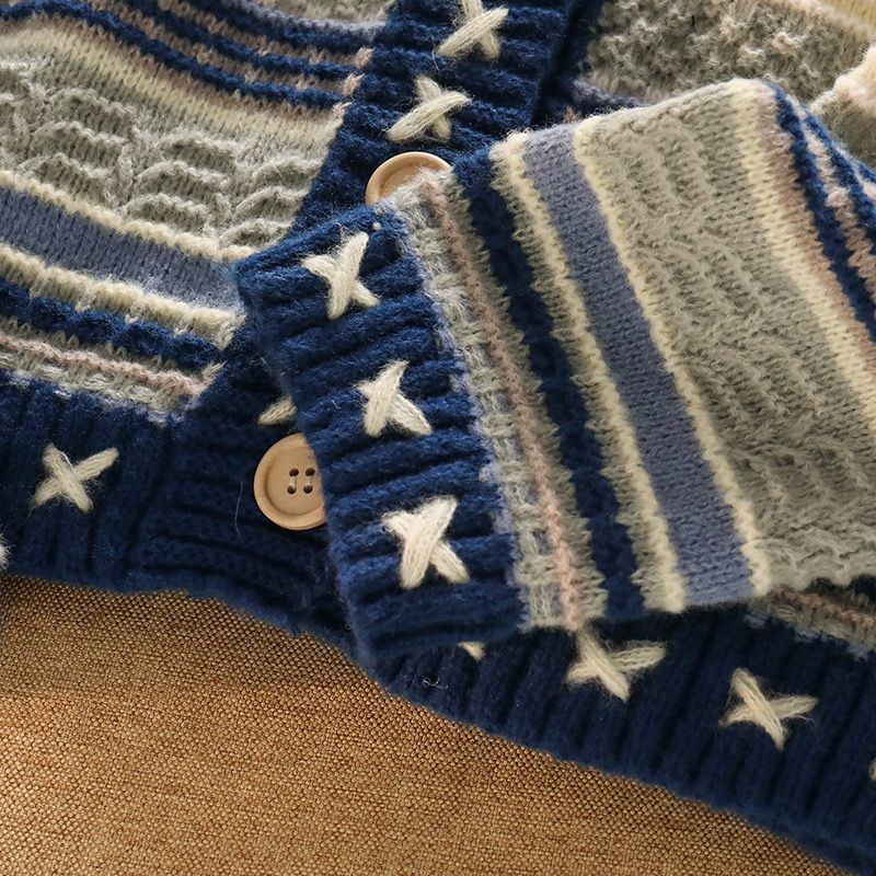 【單品可選】韓版復古潮流套裝 慵懶拼色針織上衣外套+高腰牛仔褲兩件套