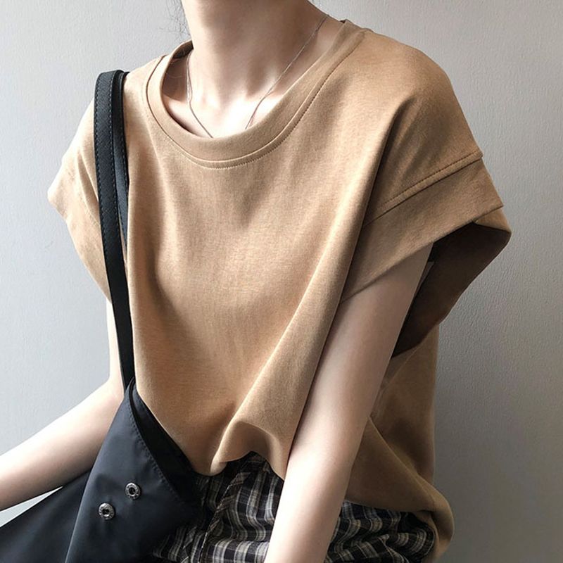 通勤百搭設計感小飛袖 無袖T恤 寬鬆 純棉大版 無袖T恤背心上衣T