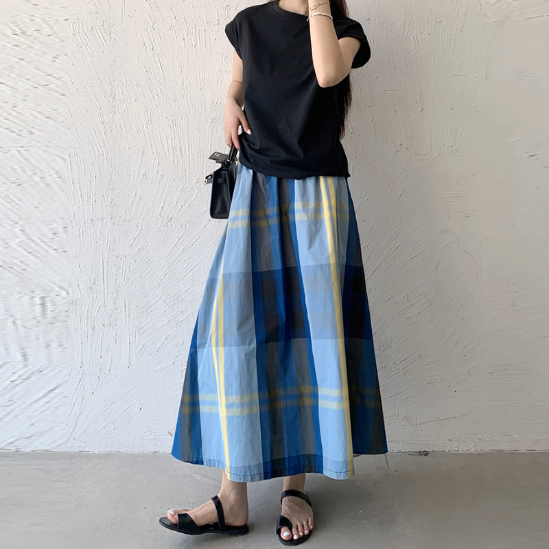 6色*日韓流行格紋寬版大擺百搭半身裙