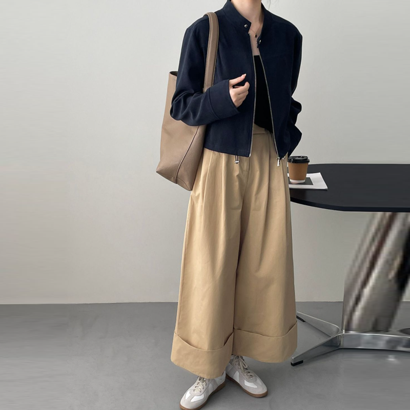 美式復古立領短版夾克 拉鍊門襟 釦帶設計 挺版有型外套