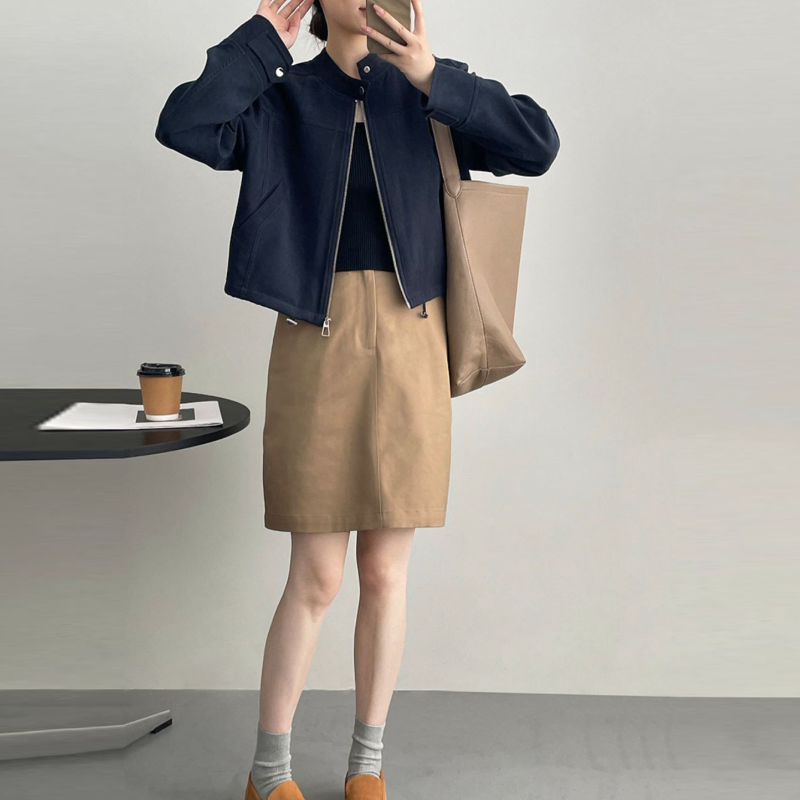 美式復古立領短版夾克 拉鍊門襟 釦帶設計 挺版有型外套