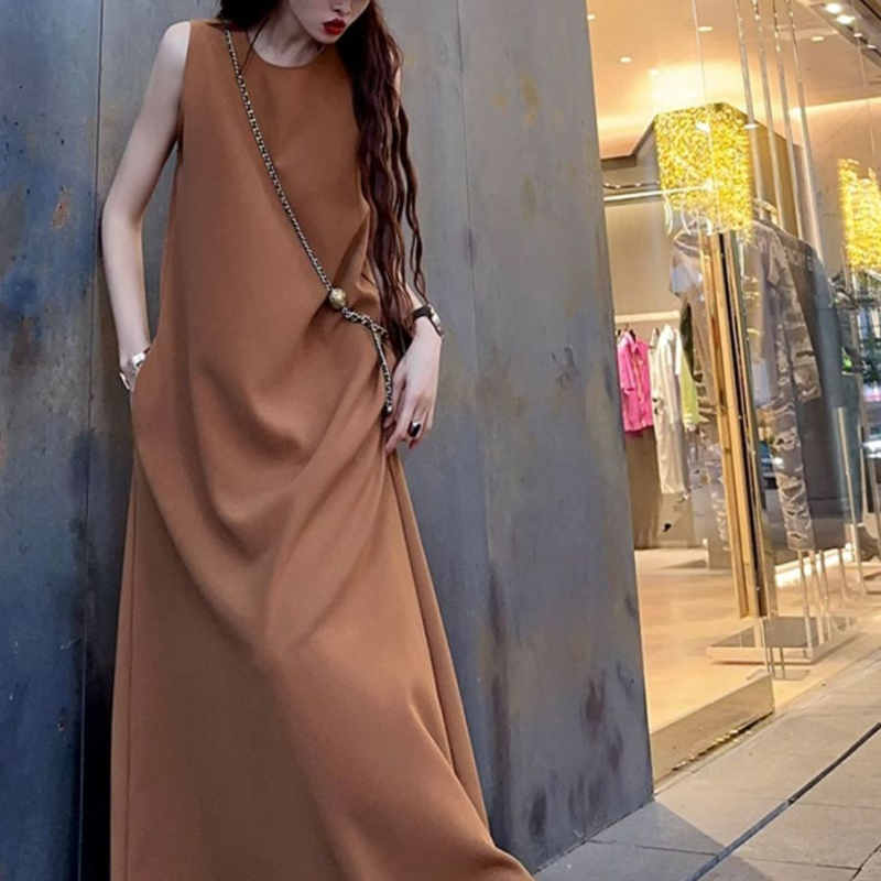 加長神裁無袖洋裝 無印系 甜鹽系極簡長洋裝 素色背心裙