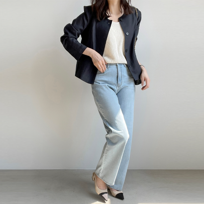 韓系棉麻薄外套 長袖開襟 圓領小西裝版