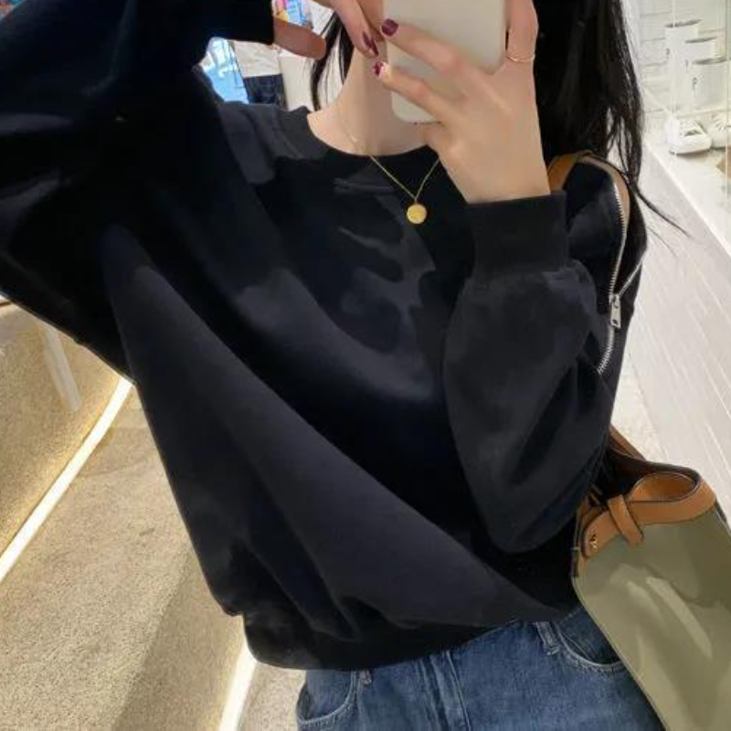 拉鍊露肩大學T 春秋新款 寬鬆顯瘦 長袖圓領