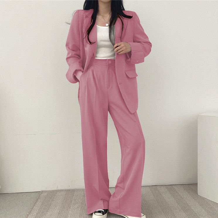 【單品可選】高級chic春秋季休閒翻領套裝 西裝外套高腰垂墜西裝寬褲兩件套