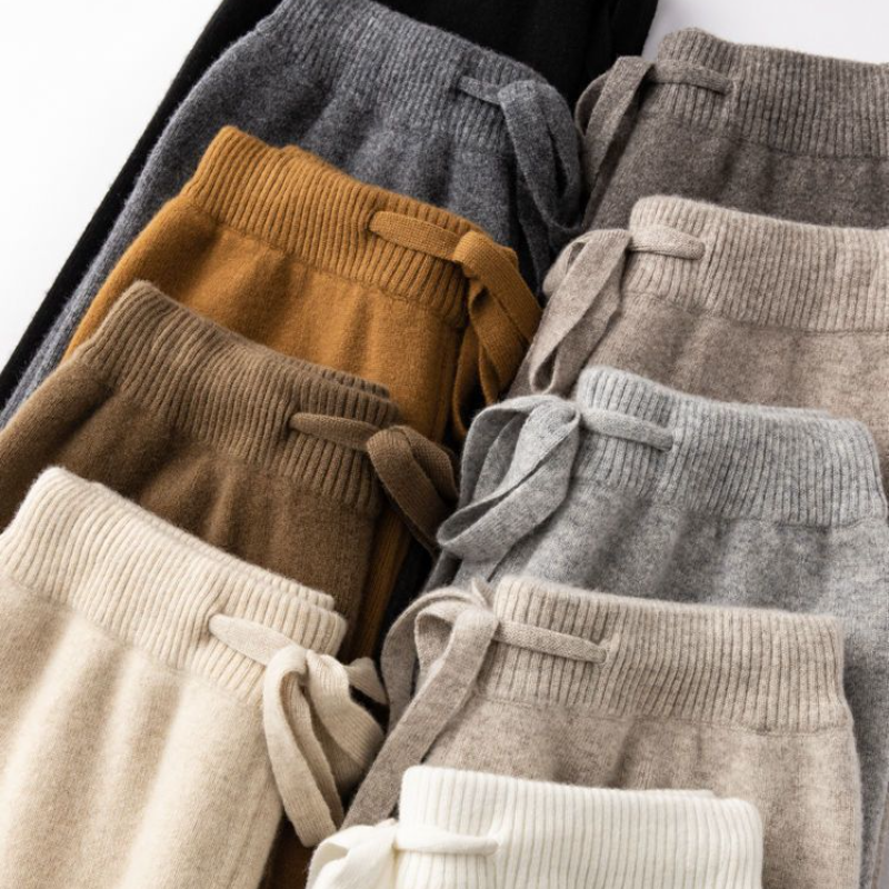 高腰顯瘦超彈羊毛寬褲 休閒拖地針織長褲