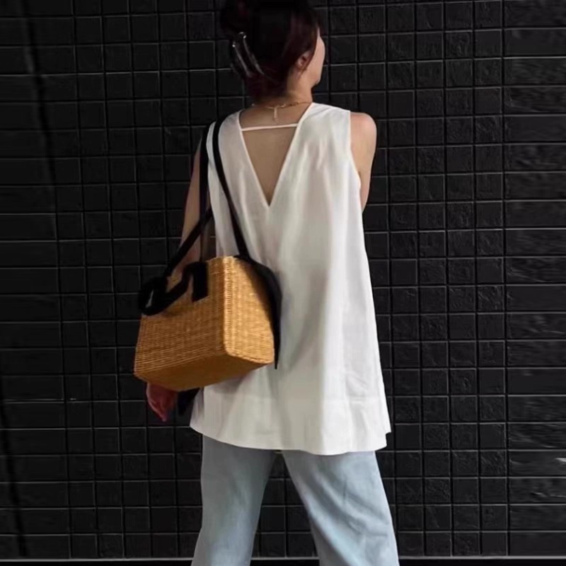韓版露背罩衫 夏季無袖棉質襯衫 百搭背心休閒上衣