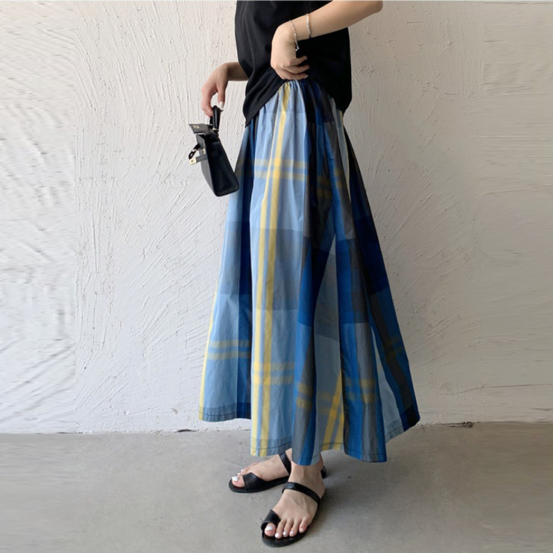 6色*日韓流行格紋寬版大擺百搭半身裙