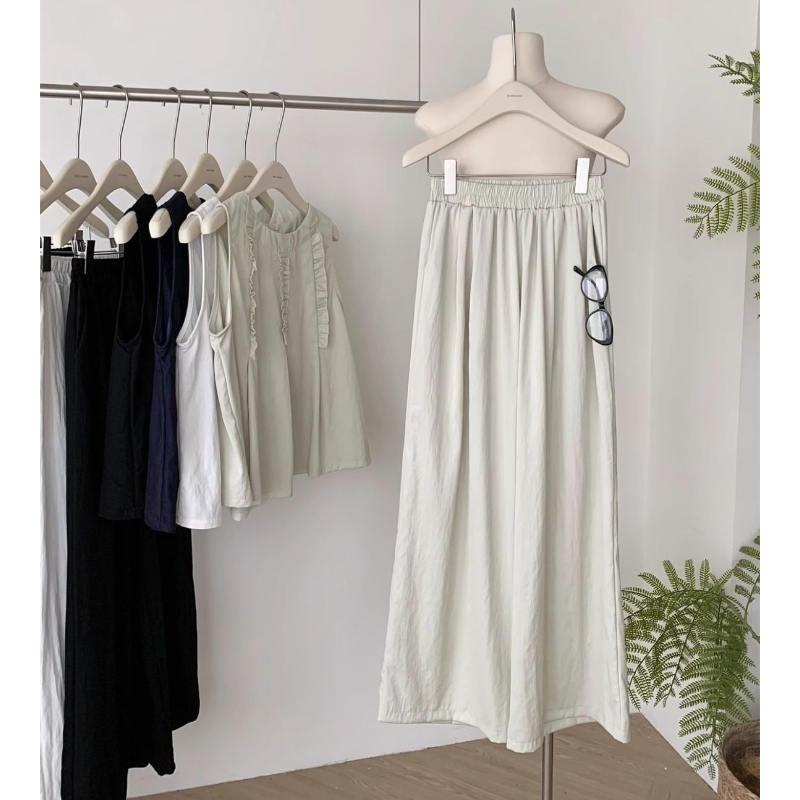 韓系木耳邊背心＋寬褲兩件式套裝 寬鬆修身顯瘦款 大尺碼友善版型