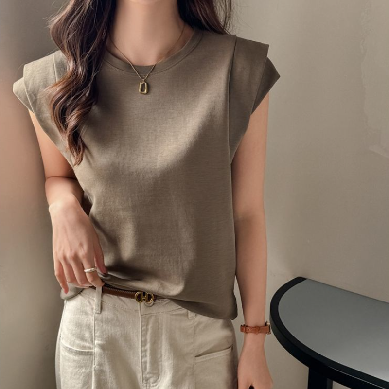 夏季圓領飛飛袖上衣 短袖寬鬆百搭休閒款氣質女裝