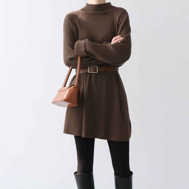 高領針織長洋裝 寬鬆剪裁 秋冬搭大衣百搭款