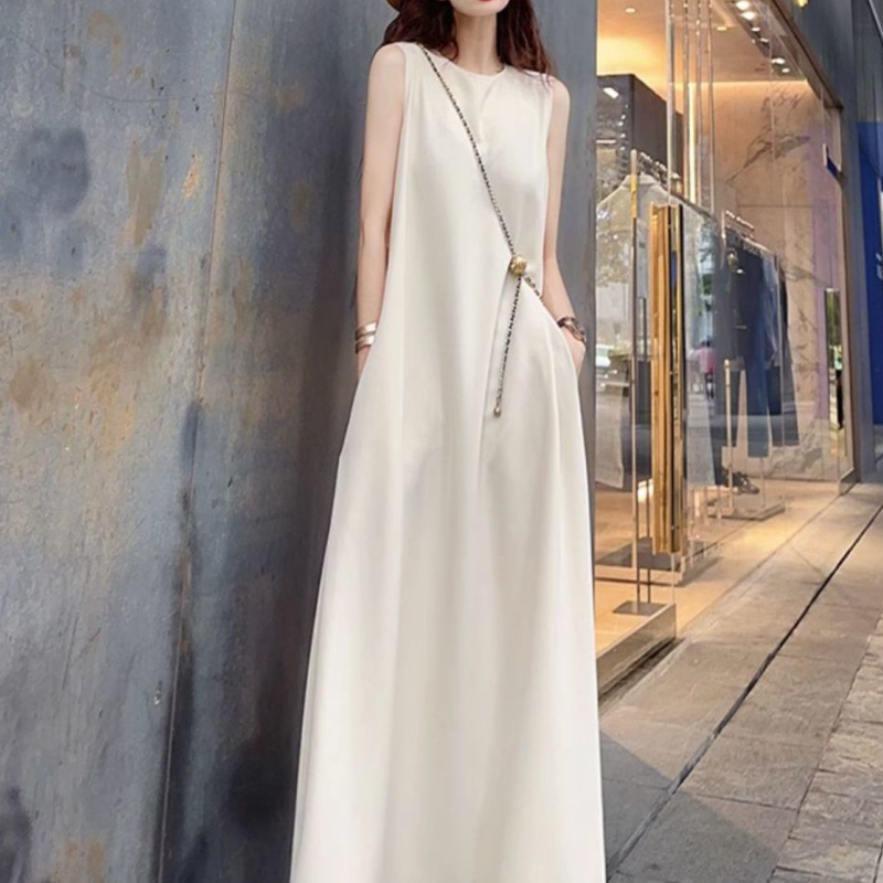 加長神裁無袖洋裝 無印系 甜鹽系極簡長洋裝 素色背心裙