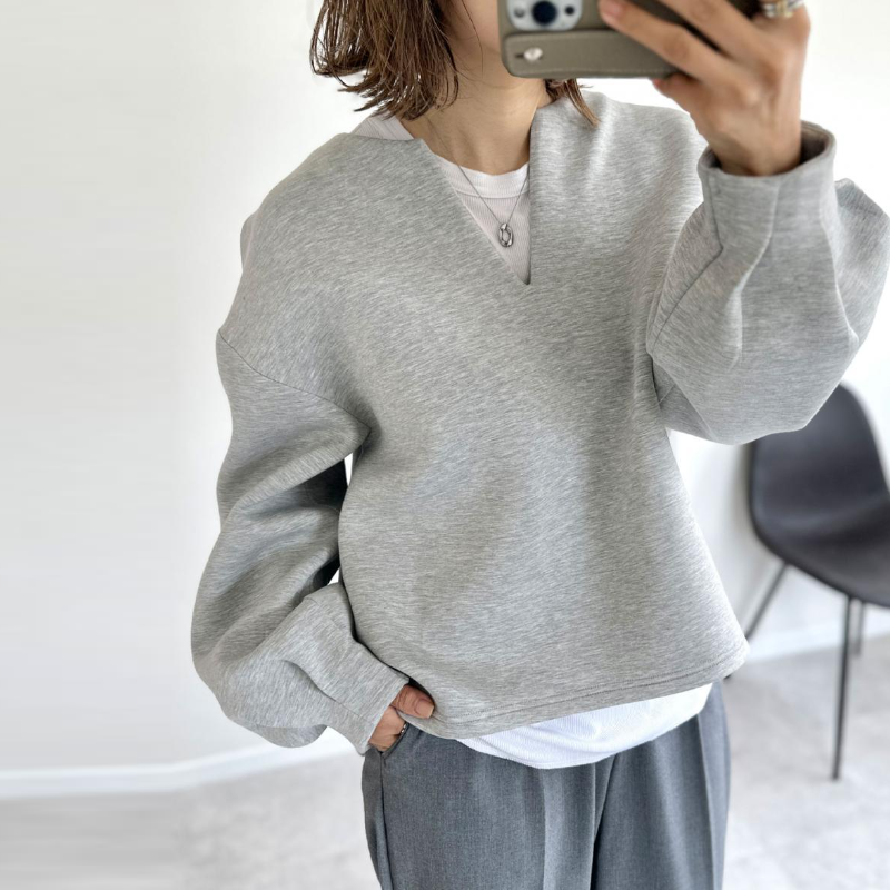 3色樂天日系寬鬆V領燈籠袖上衣-秋冬時尚百搭外套