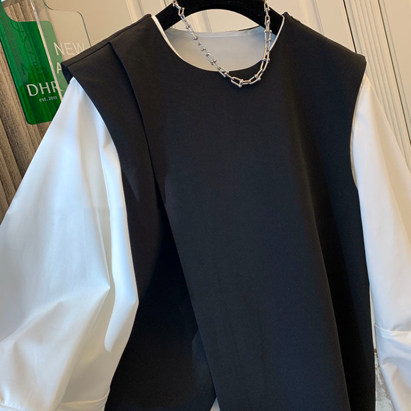 【單品可選】超好看疊穿 不規則馬甲+圓領襯衫兩件套