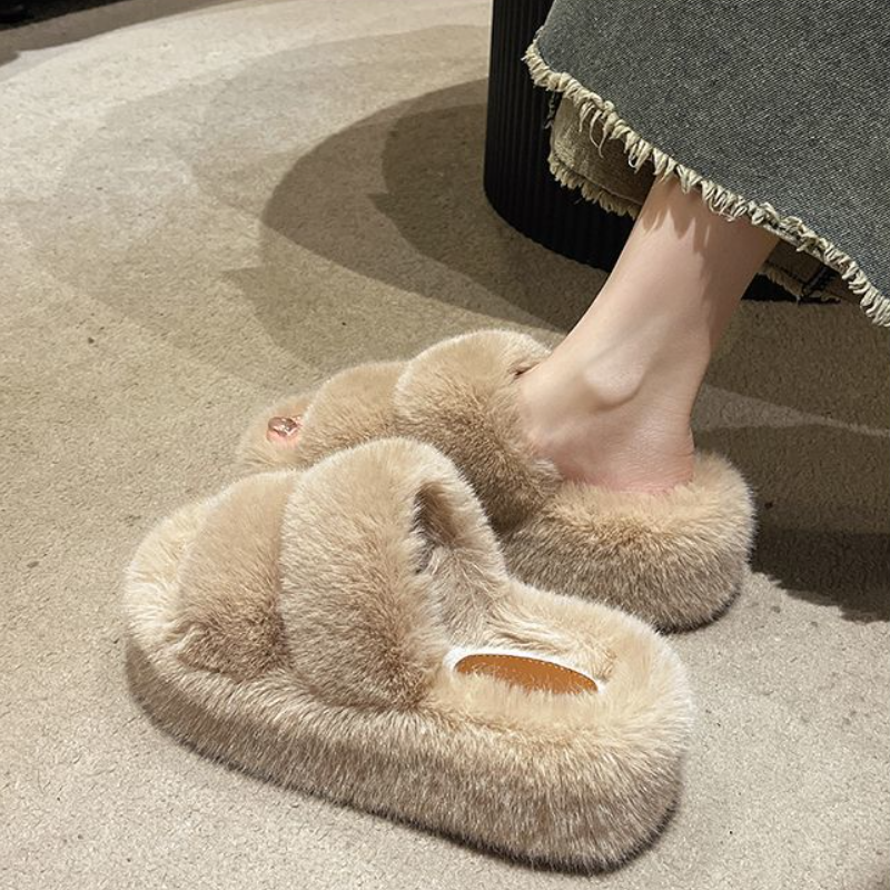 軟萌毛毛雙寬帶拖鞋*5色(到42碼)