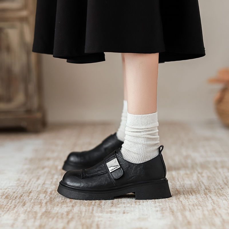 復古樂福鞋 魔鬼氈設計 厚底增高 簡約百搭款