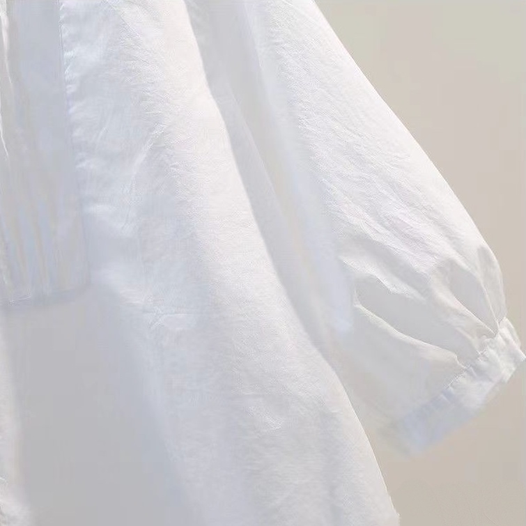 簡約無印風鏤空設計7分袖上衣 白色襯衫百搭上衣