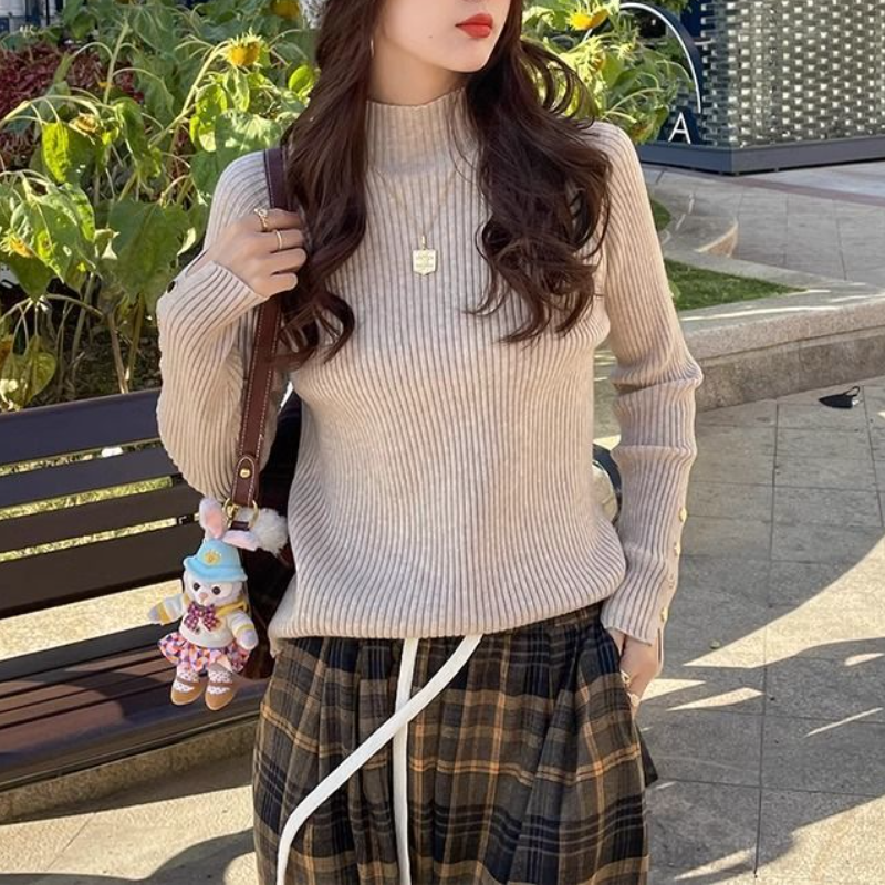 半高領針織上衣 設計感小眾毛衣春秋內搭