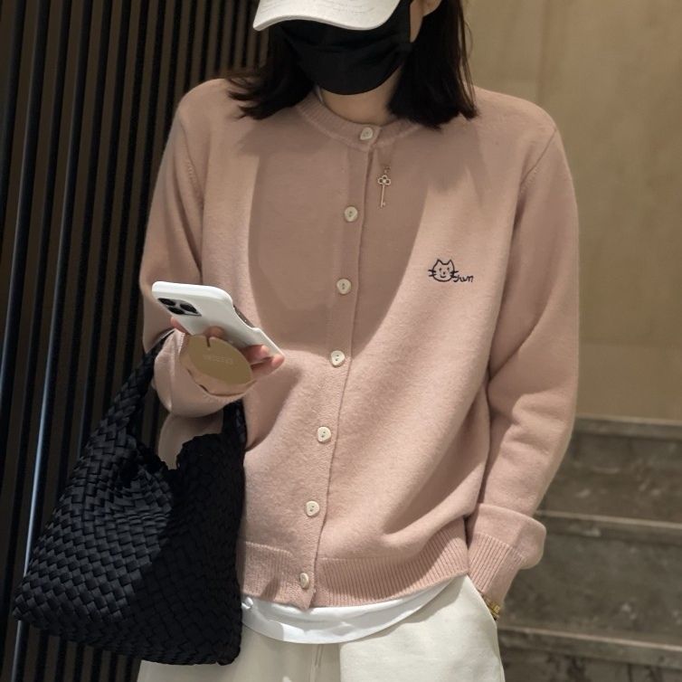 柔軟親膚刺繡針織開襟外套 防曬 復古單排扣