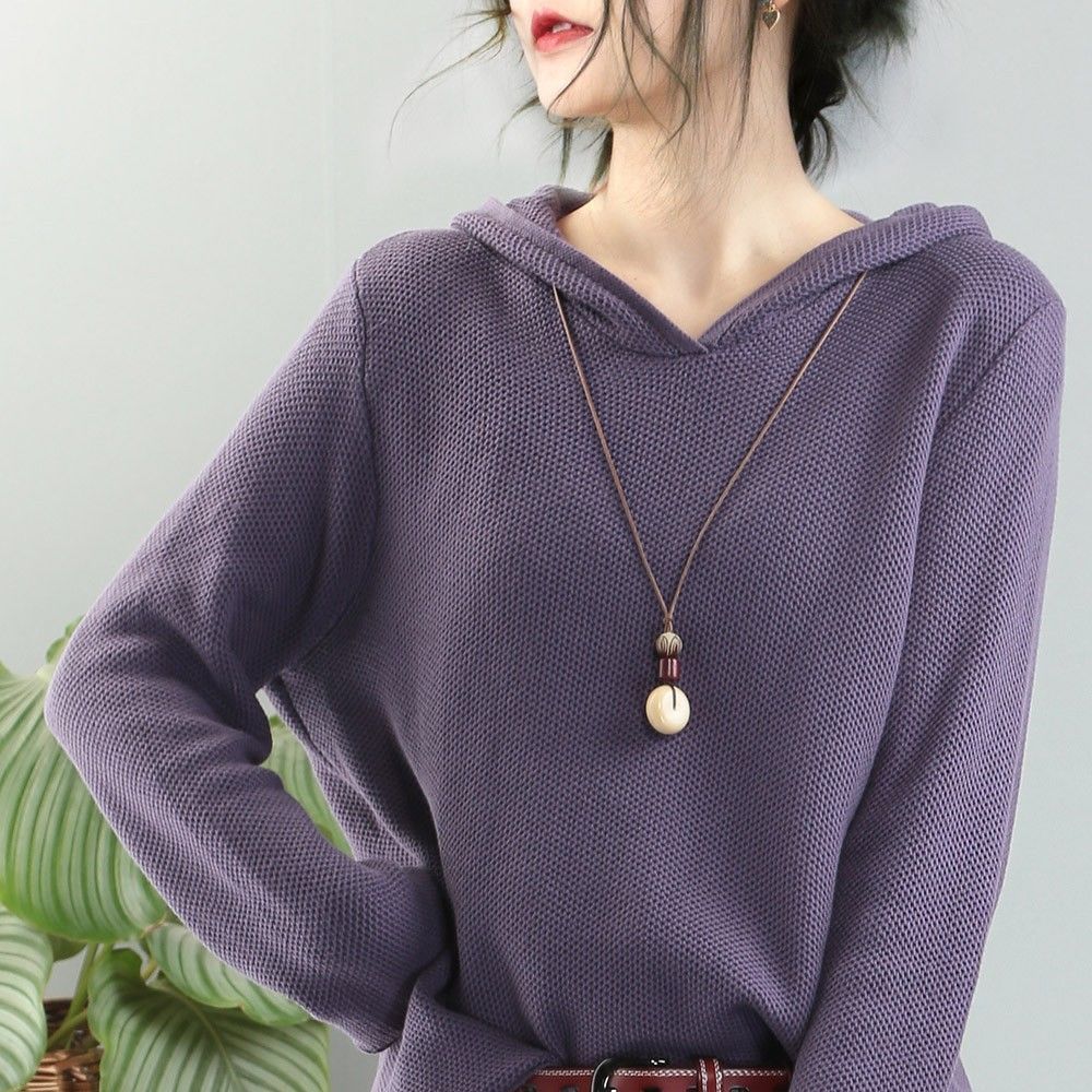 秋季寬鬆連帽針織衫 慵懶風毛衣 韓版內搭上衣